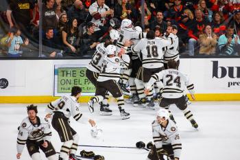 Celebration on the ice as the Hershey Bears capture the Calder Cup.