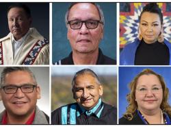 Six photos of people running for the position of national chief of the Assembly of First Nations, four men and two women.