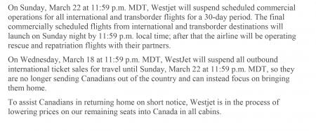 Westjet Notice March 16